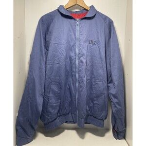 Vtg embroide Miller Lite Beer Full Zip Lined Work Jacket Sz L Blue Made Usa